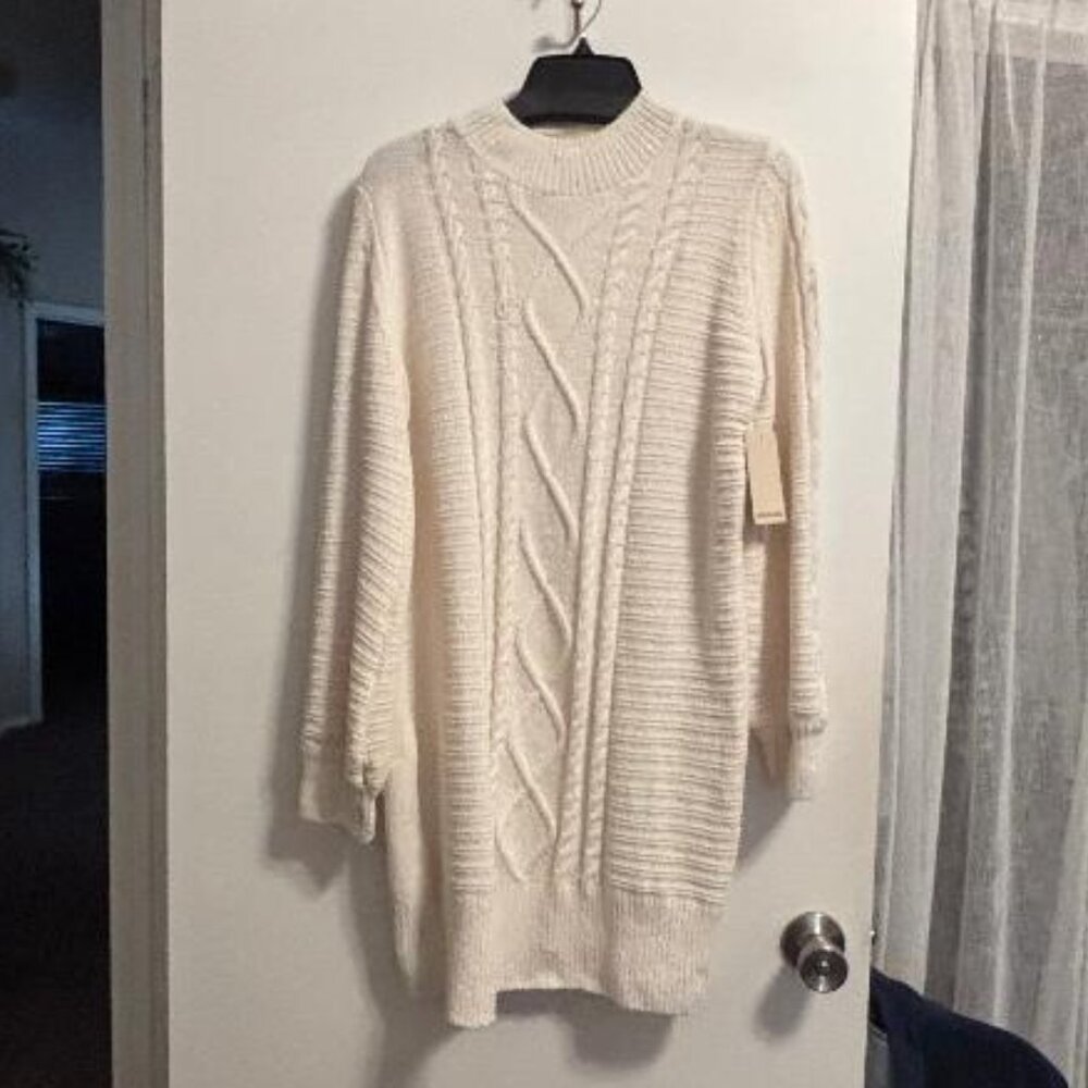 Harlow and Rose Ivory Knit Sweater Midi Long Sleeve Dress Large NWT